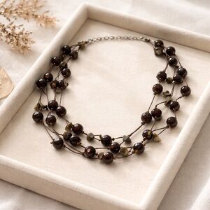 Multi-Strand Earth Toned Glass Bead Necklace